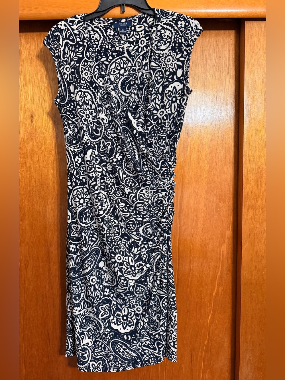 Chaps Navy & White Paisley Print Sleeveless Dress size Medium